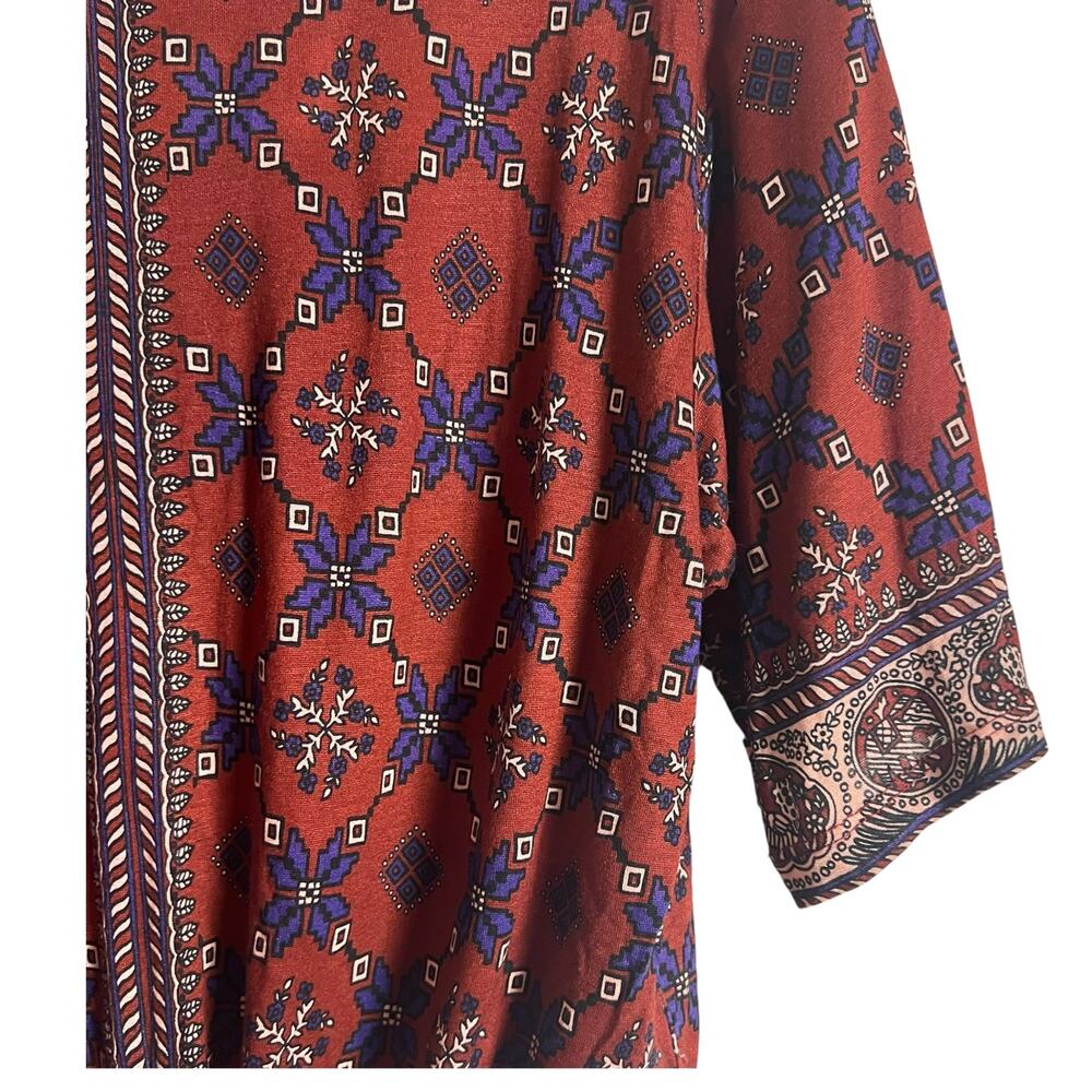 Sandro Red Geometric Print Tie Front Short Sleeve Blouse Size 2 - Picture 3 of 8